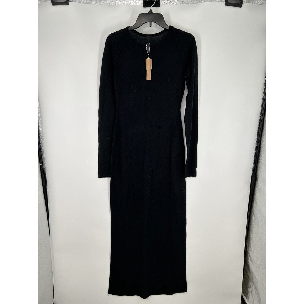 SKIMS Sheer Cashmere‎ Long Sleeve Maxi Dress Womens Medium Onyx Black Crew Neck